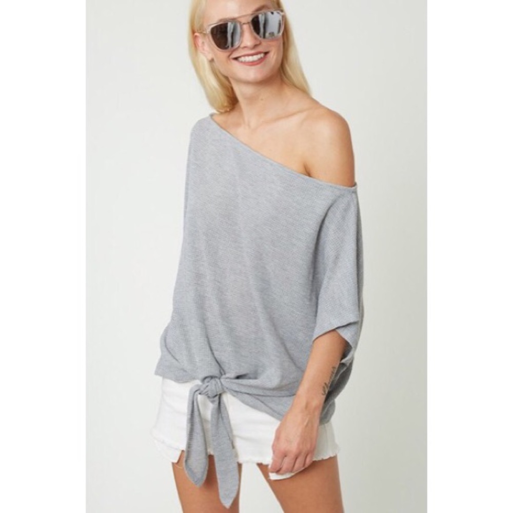 Izzy Boatneck Tie Top - Oatmeal - Picture 2 of 4